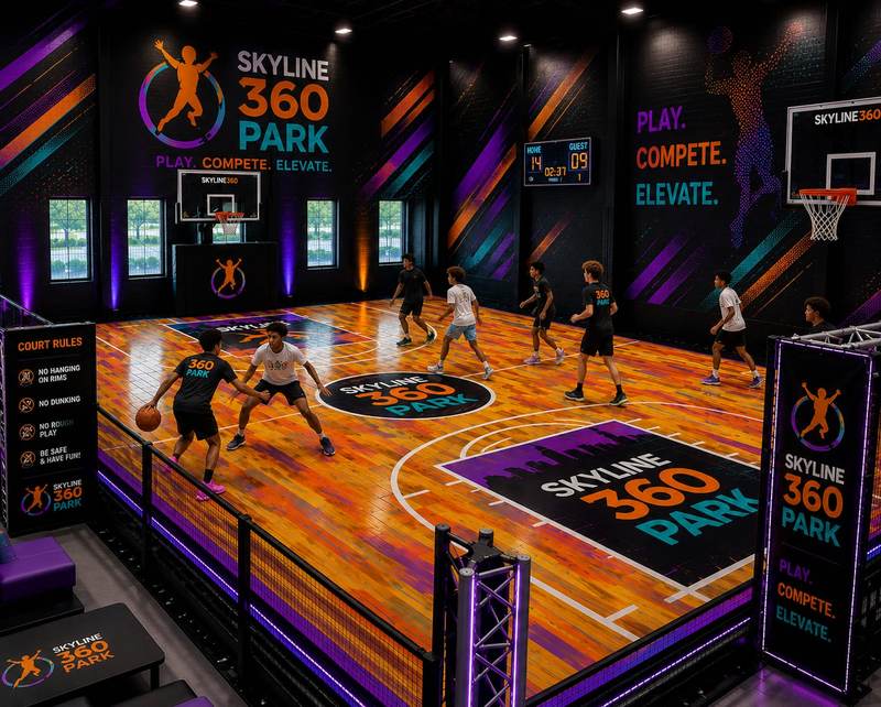 Full-size indoor basketball court