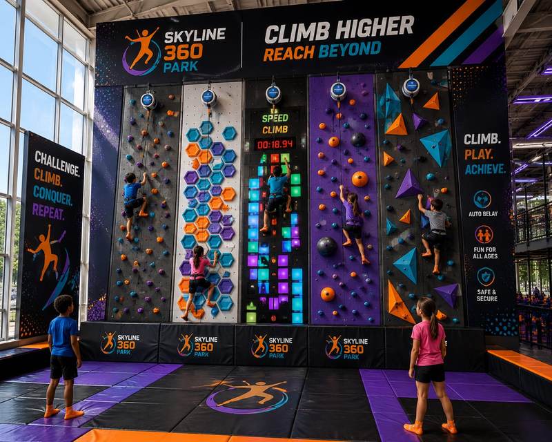 Climbers on the auto-belay climbing walls