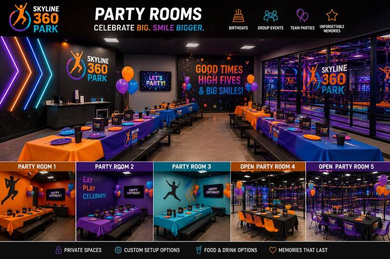 Private birthday party room decorated with balloons at Skyline 360 Park